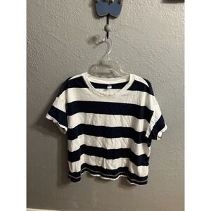 Old Navy Shirt Womens Size XXL Stripe Short Sleeve 100% Cotton Blue White